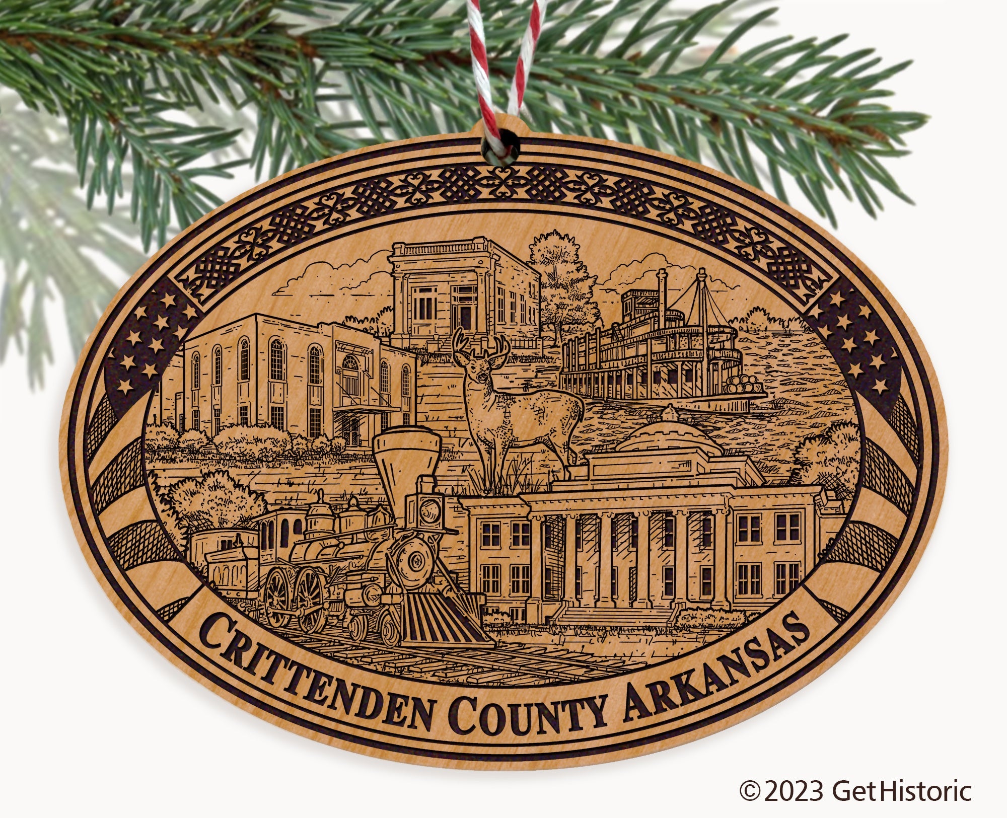 Crittenden County Arkansas Engraved Natural Ornament