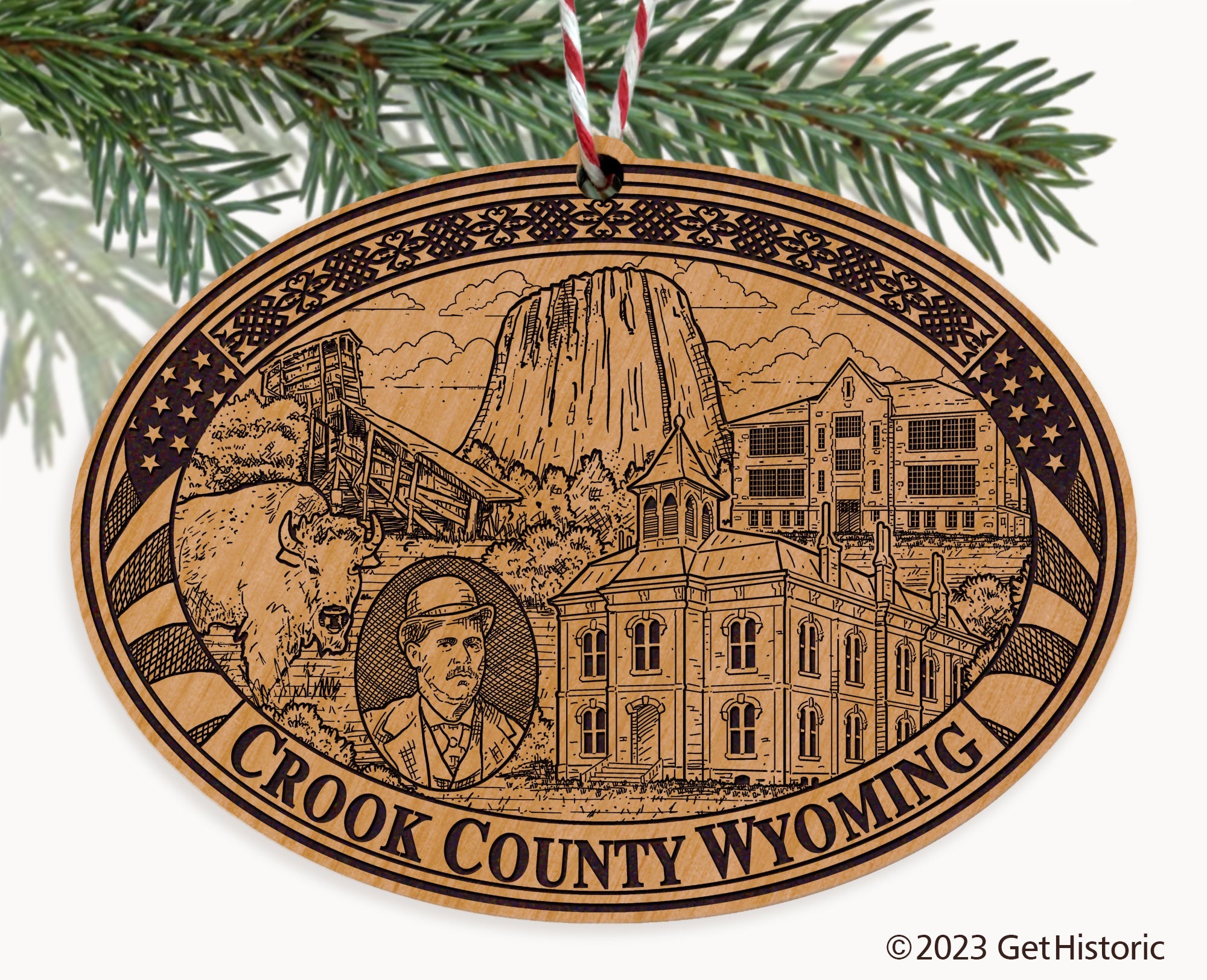 Crook County Wyoming Engraved Natural Ornament