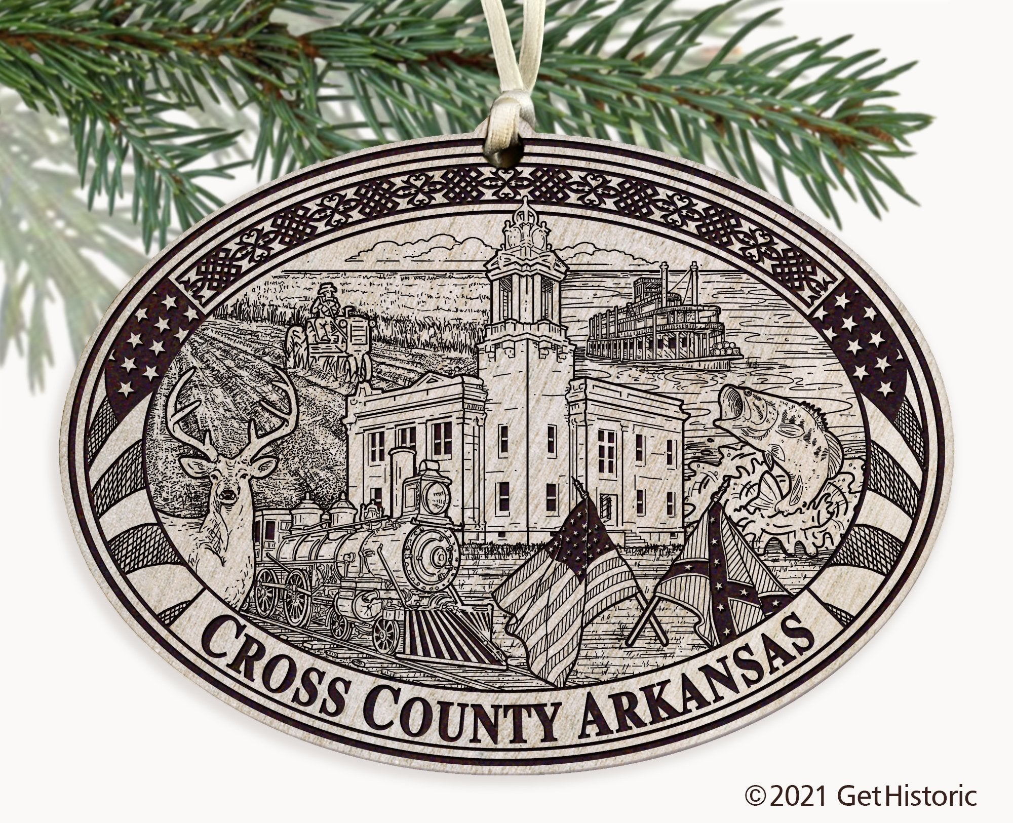 Cross County Arkansas Engraved Ornament