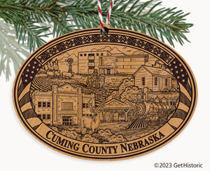 Cuming County Nebraska Engraved Natural Ornament