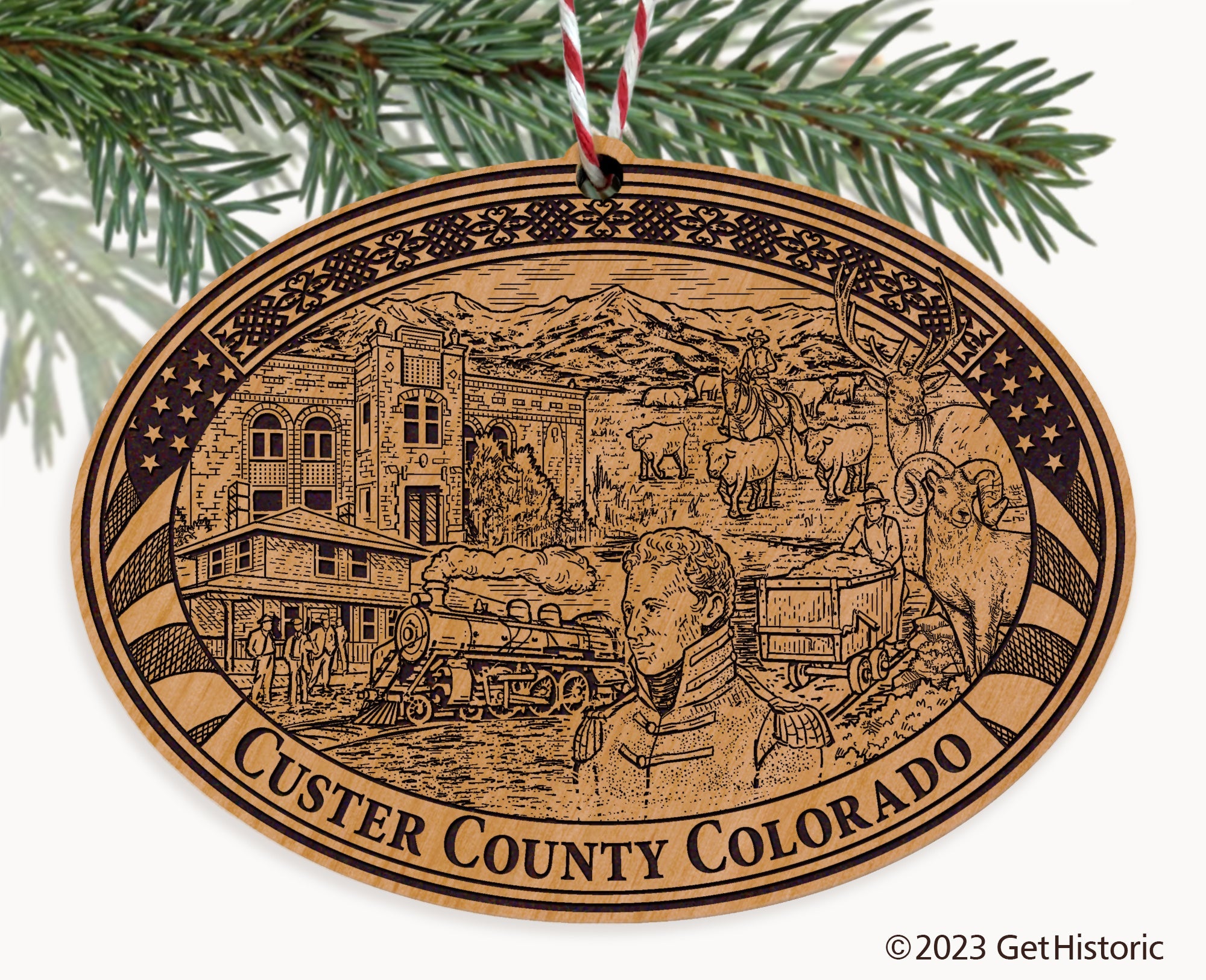 Custer County Colorado Engraved Natural Ornament