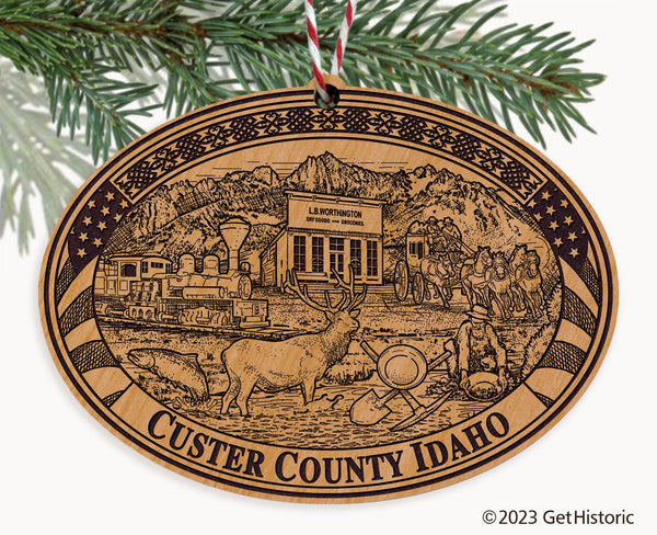 Custer County Idaho Engraved Natural Ornament