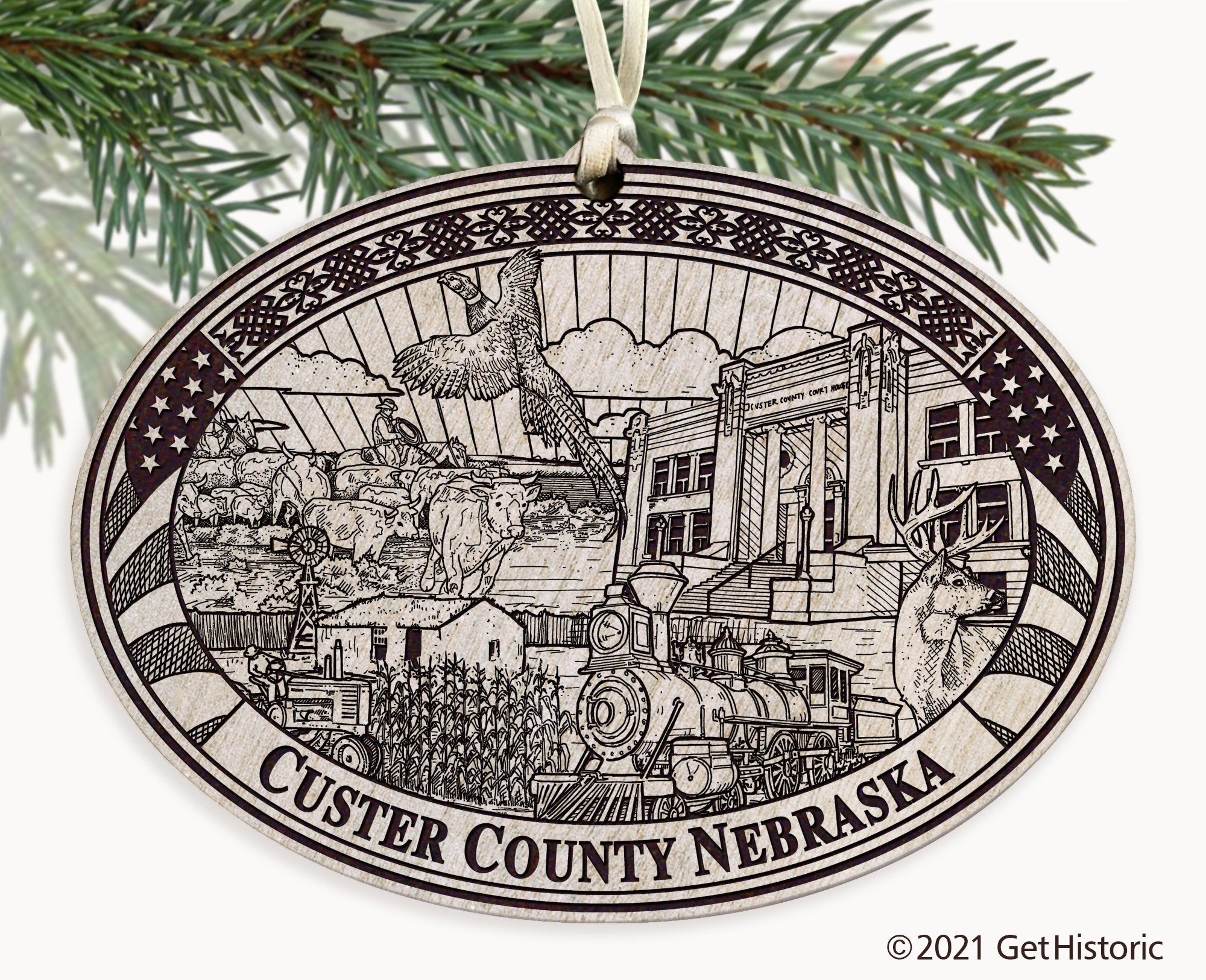 Custer County Nebraska Engraved Ornament