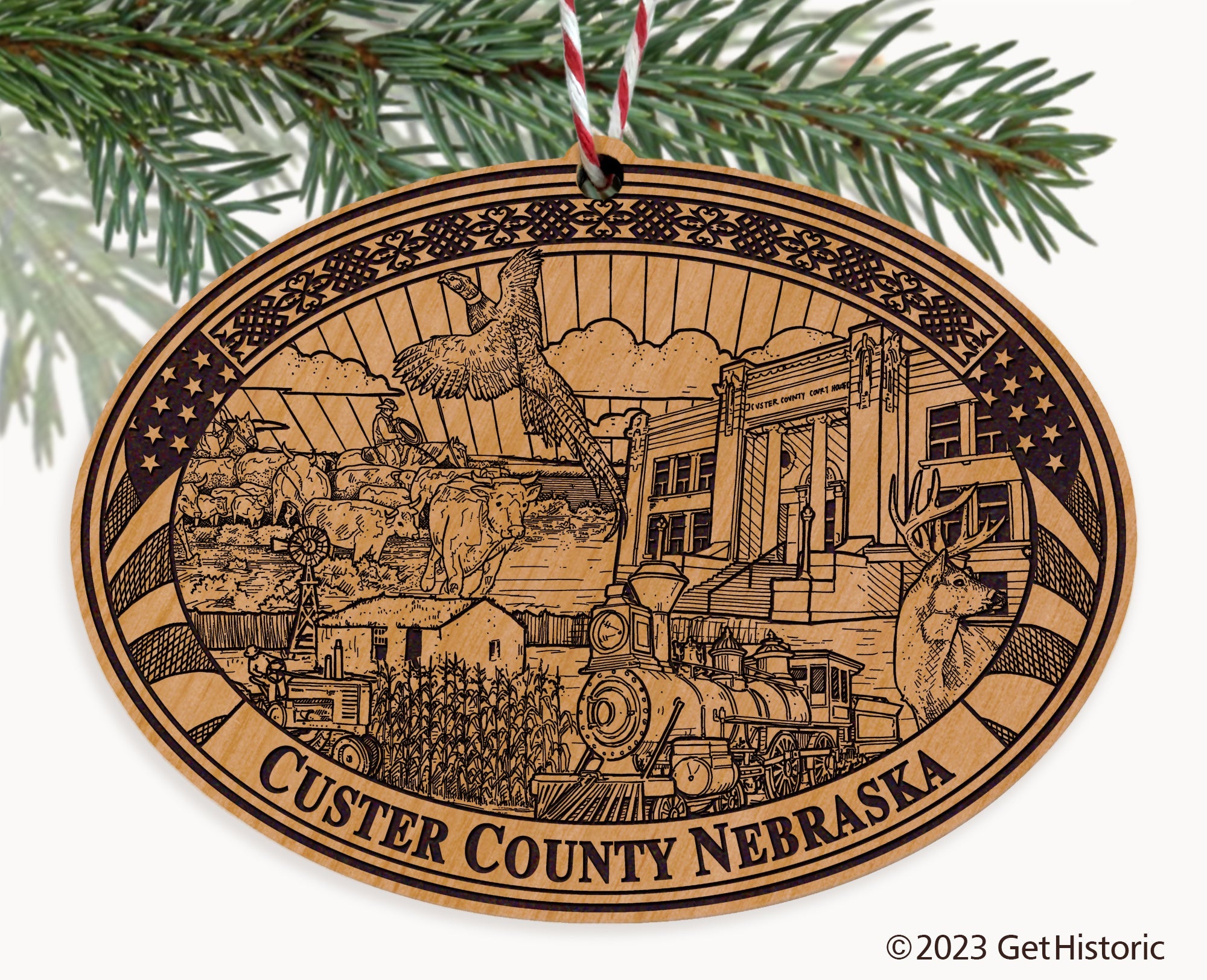 Custer County Nebraska Engraved Natural Ornament