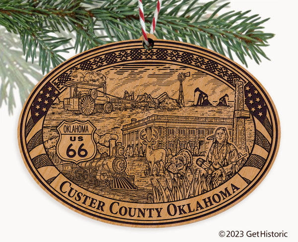 Custer County Oklahoma Engraved Natural Ornament