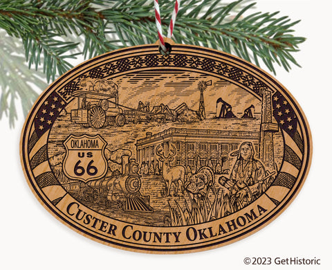 Custer County Oklahoma Engraved Natural Ornament