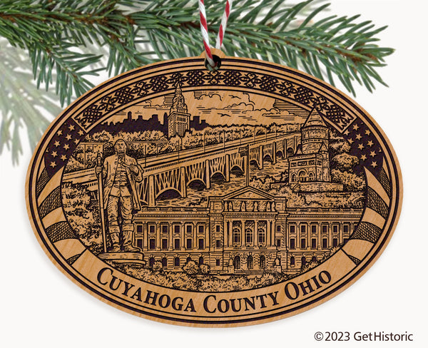 Cuyahoga County Ohio Engraved Natural Ornament