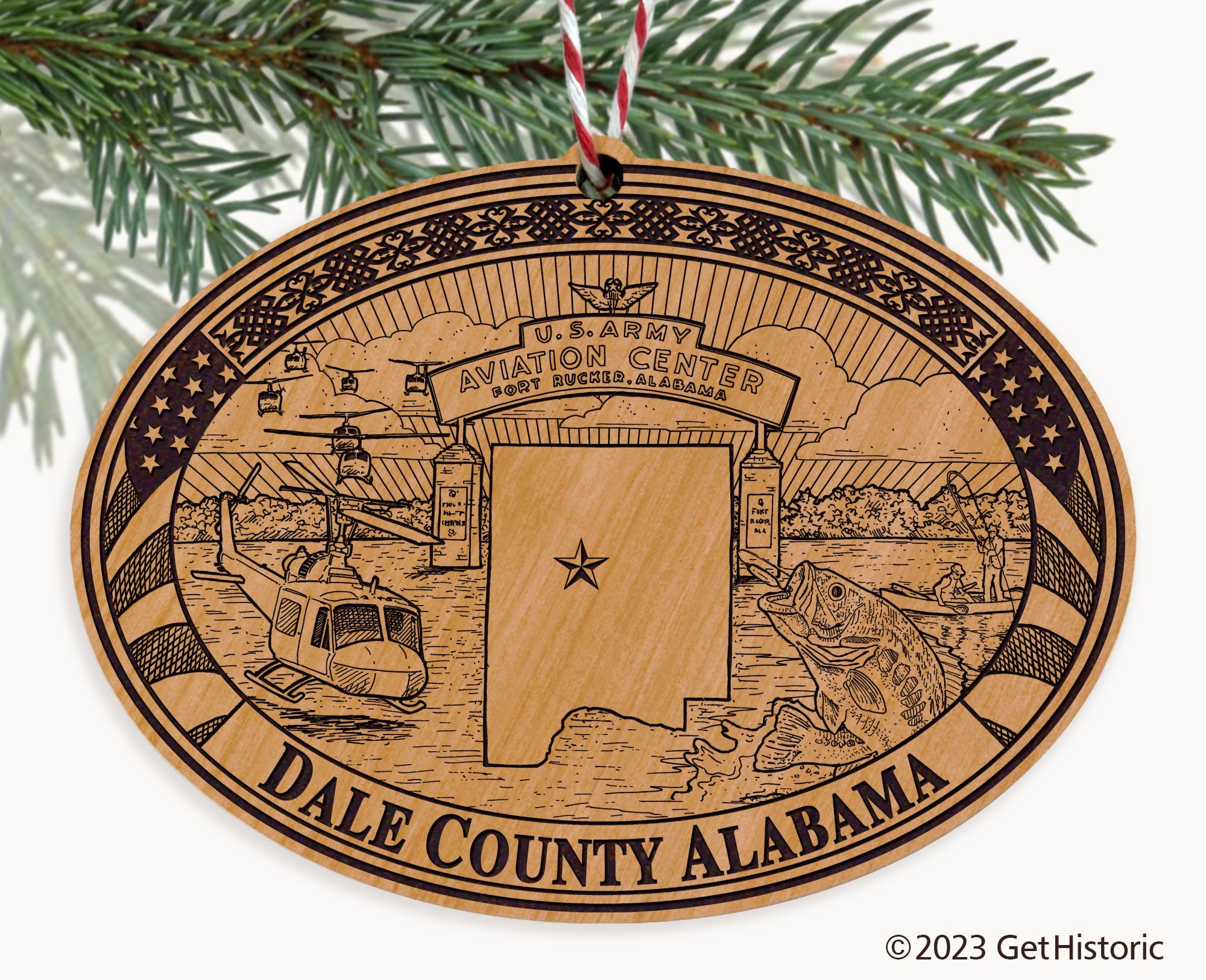 Dale County Alabama Engraved Natural Ornament