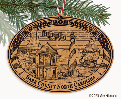 Dare County North Carolina Engraved Natural Ornament