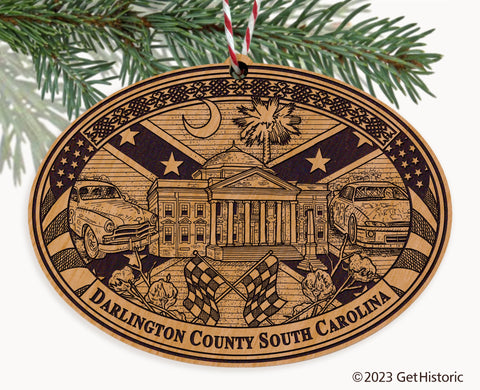 Darlington County South Carolina Engraved Natural Ornament