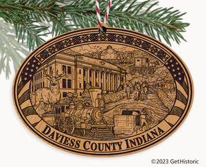 Daviess County Indiana Natural Wood Engraved Ornament
