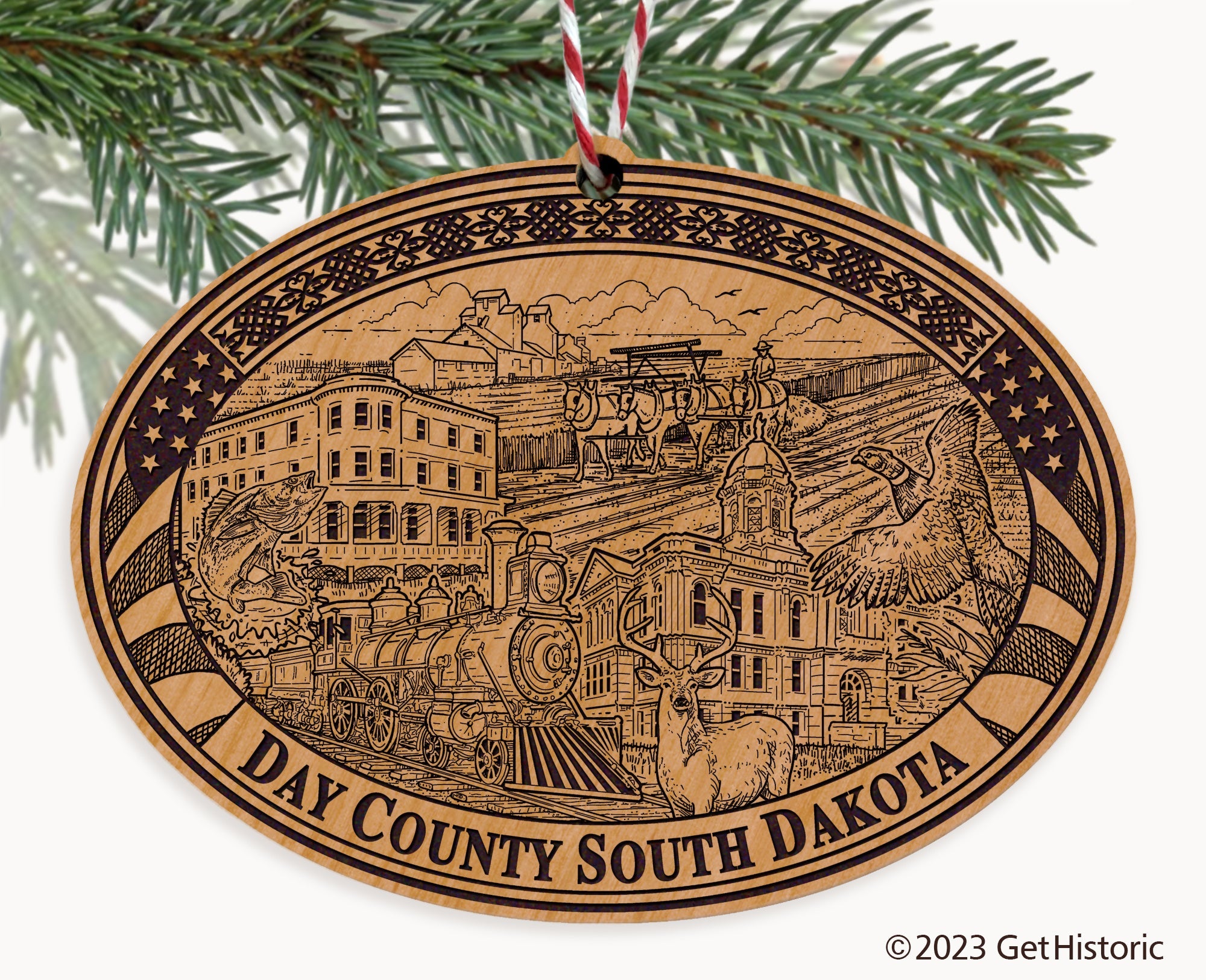 Day County South Dakota Engraved Natural Ornament