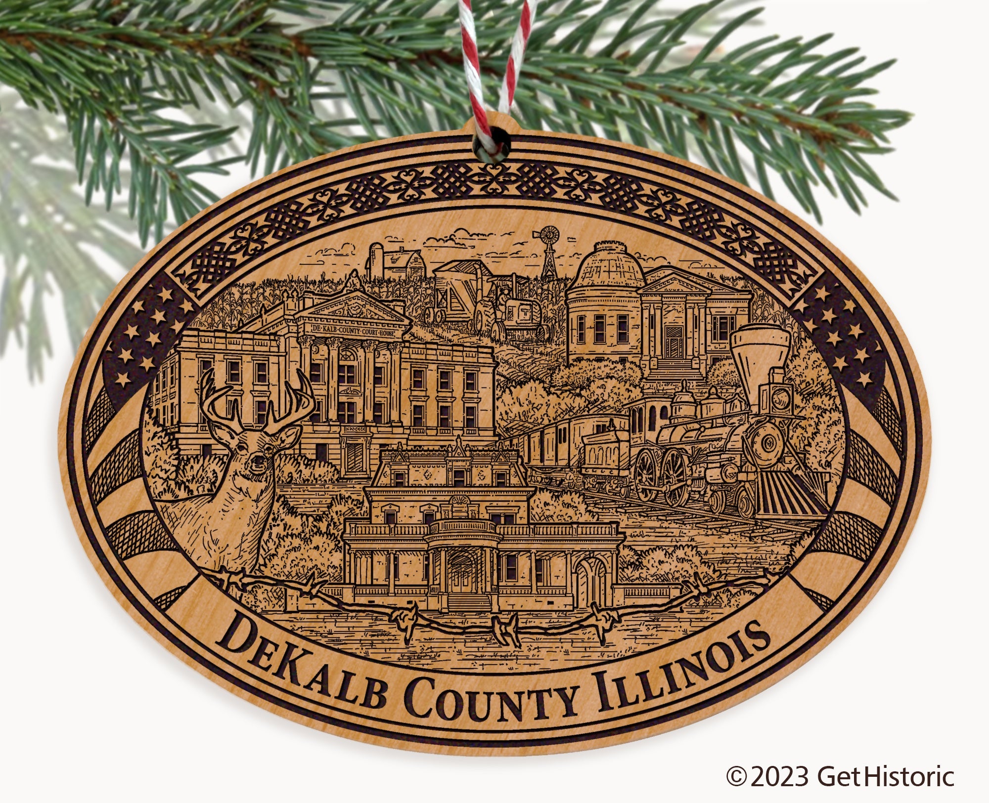 DeKalb County Illinois Engraved Natural Ornament