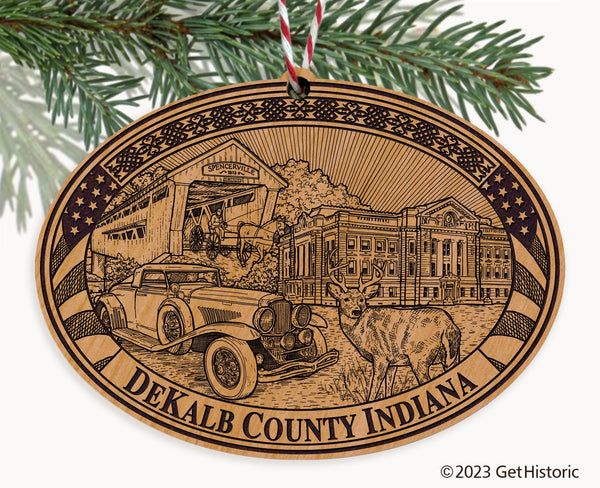 DeKalb County Indiana Engraved Natural Ornament