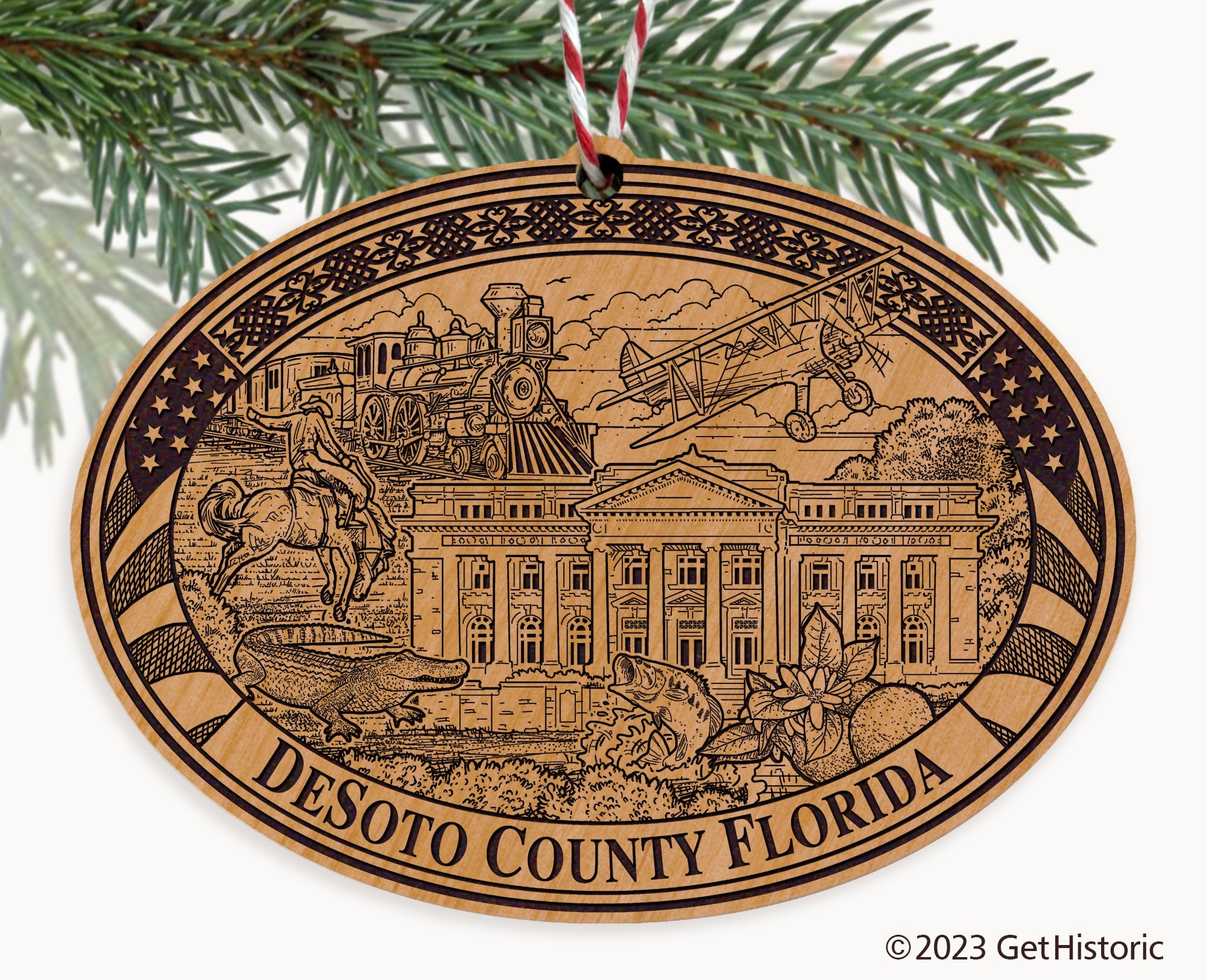 DeSoto County Florida Engraved Natural Ornament