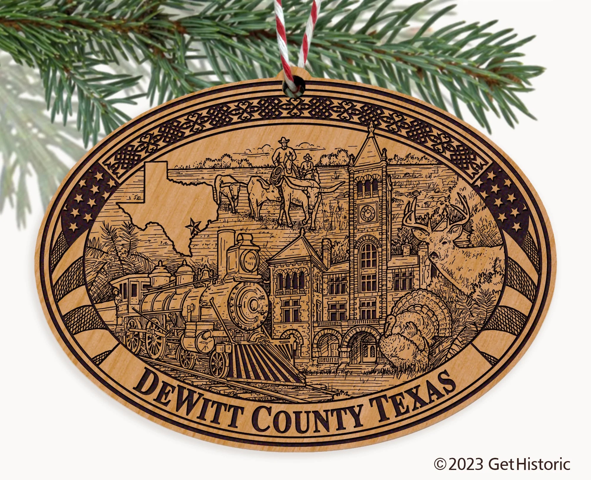 DeWitt County Texas Engraved Natural Ornament