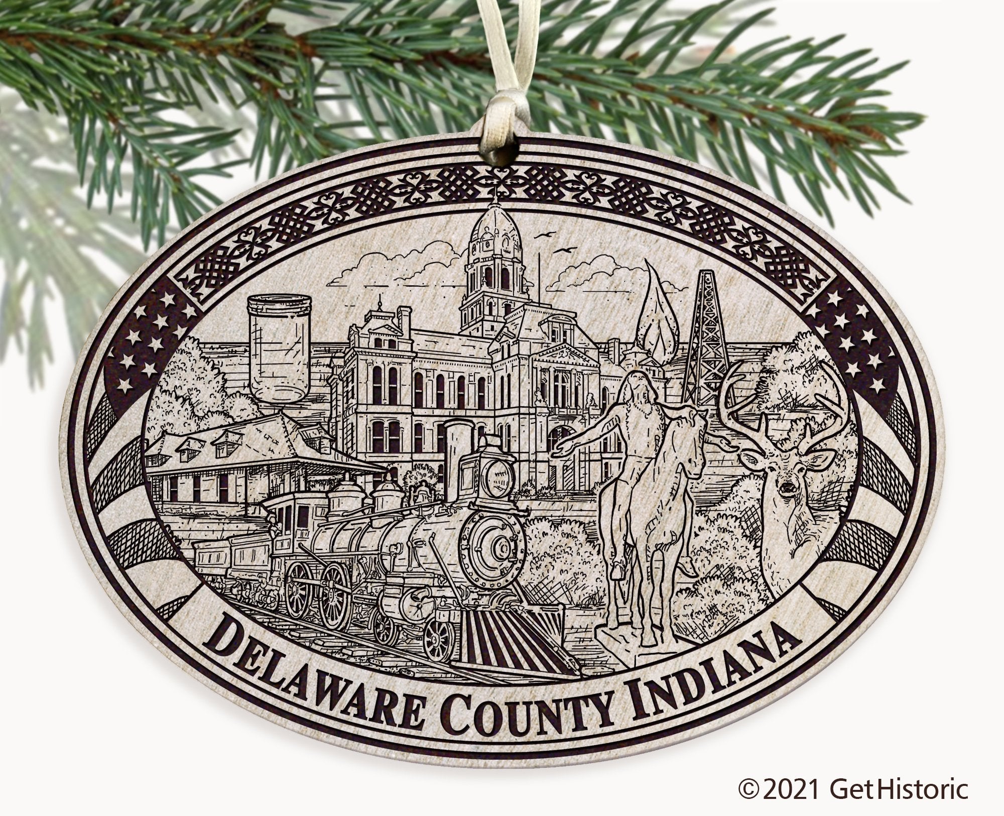 Delaware County Indiana Engraved Ornament