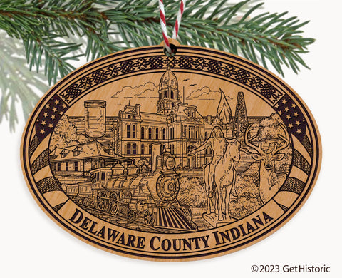 Delaware County Indiana Engraved Natural Ornament