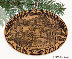 Des Moines County Iowa Engraved Natural Ornament
