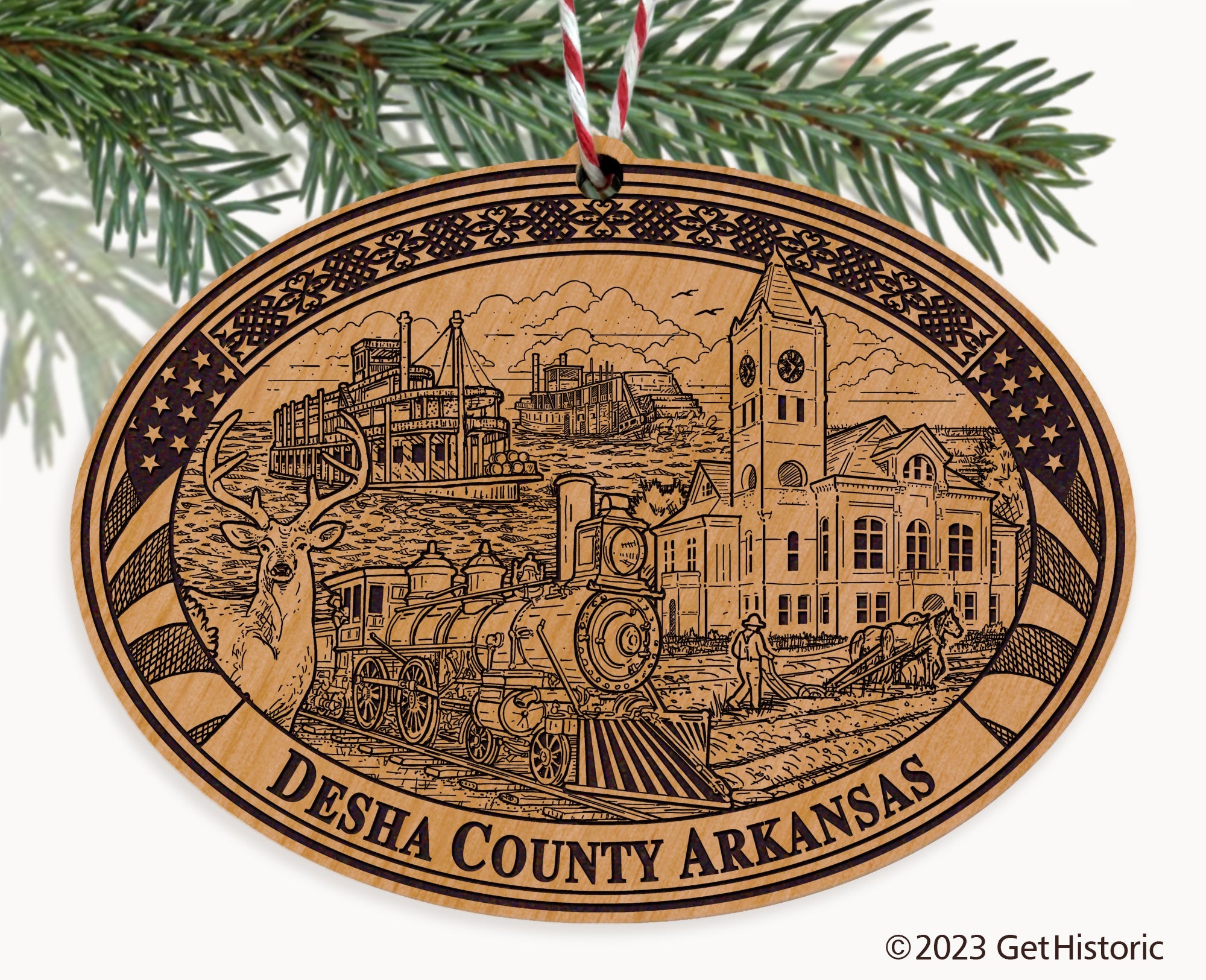 Desha County Arkansas Engraved Natural Ornament