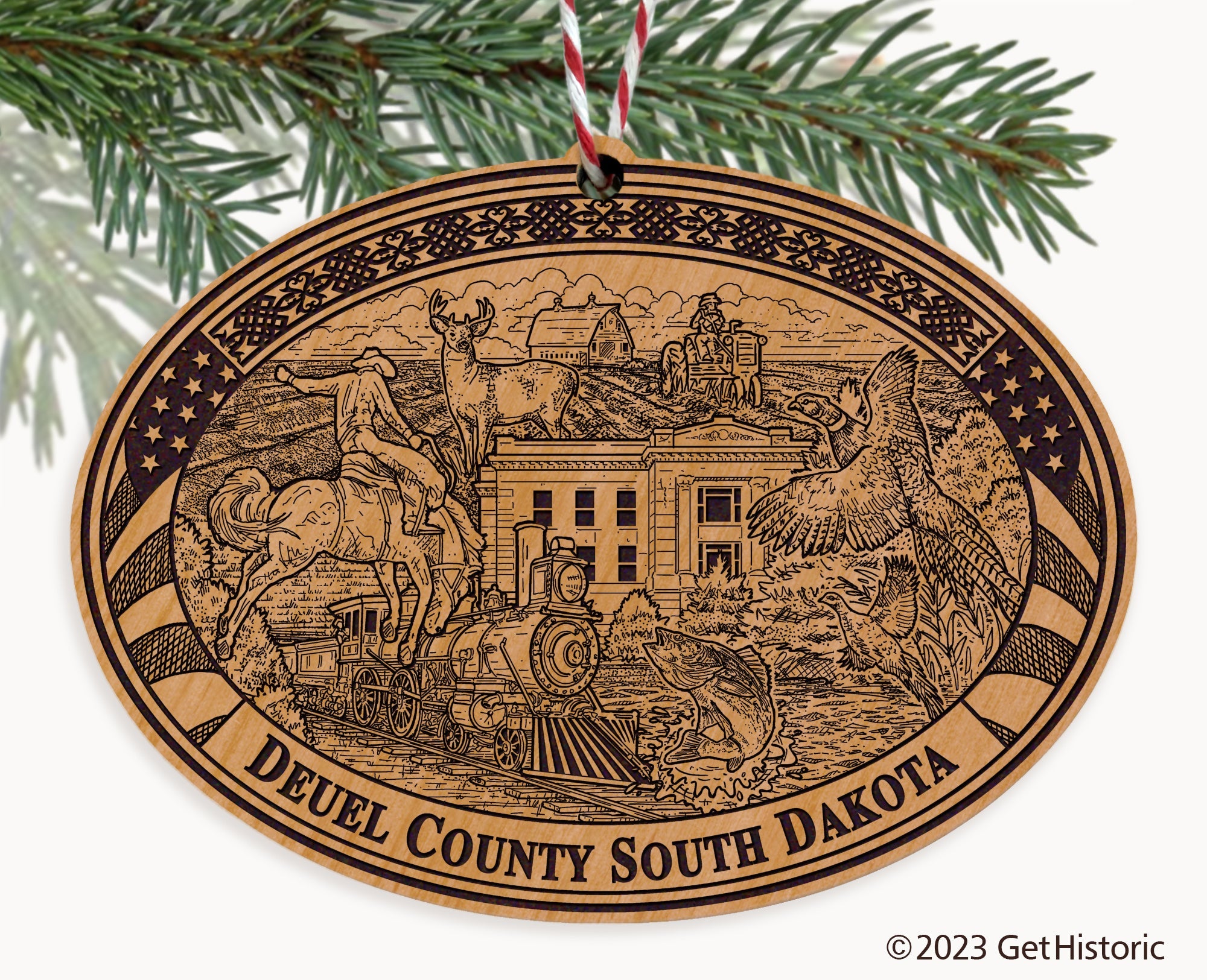 Deuel County South Dakota Engraved Natural Ornament