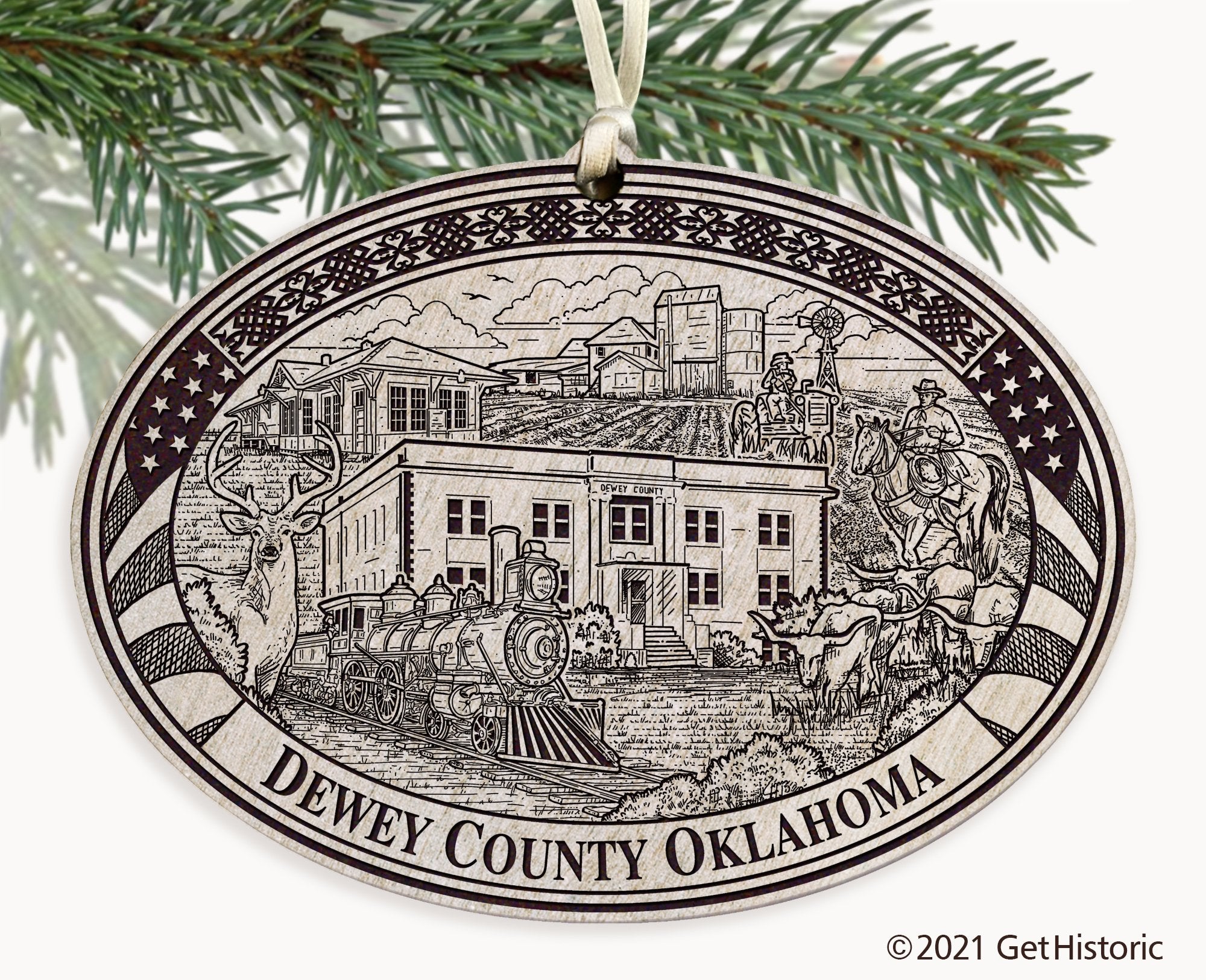 Dewey County Oklahoma Engraved Ornament