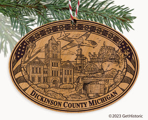 Dickinson County Michigan Engraved Natural Ornament
