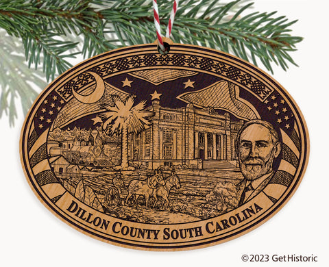 Dillon County South Carolina Engraved Natural Ornament