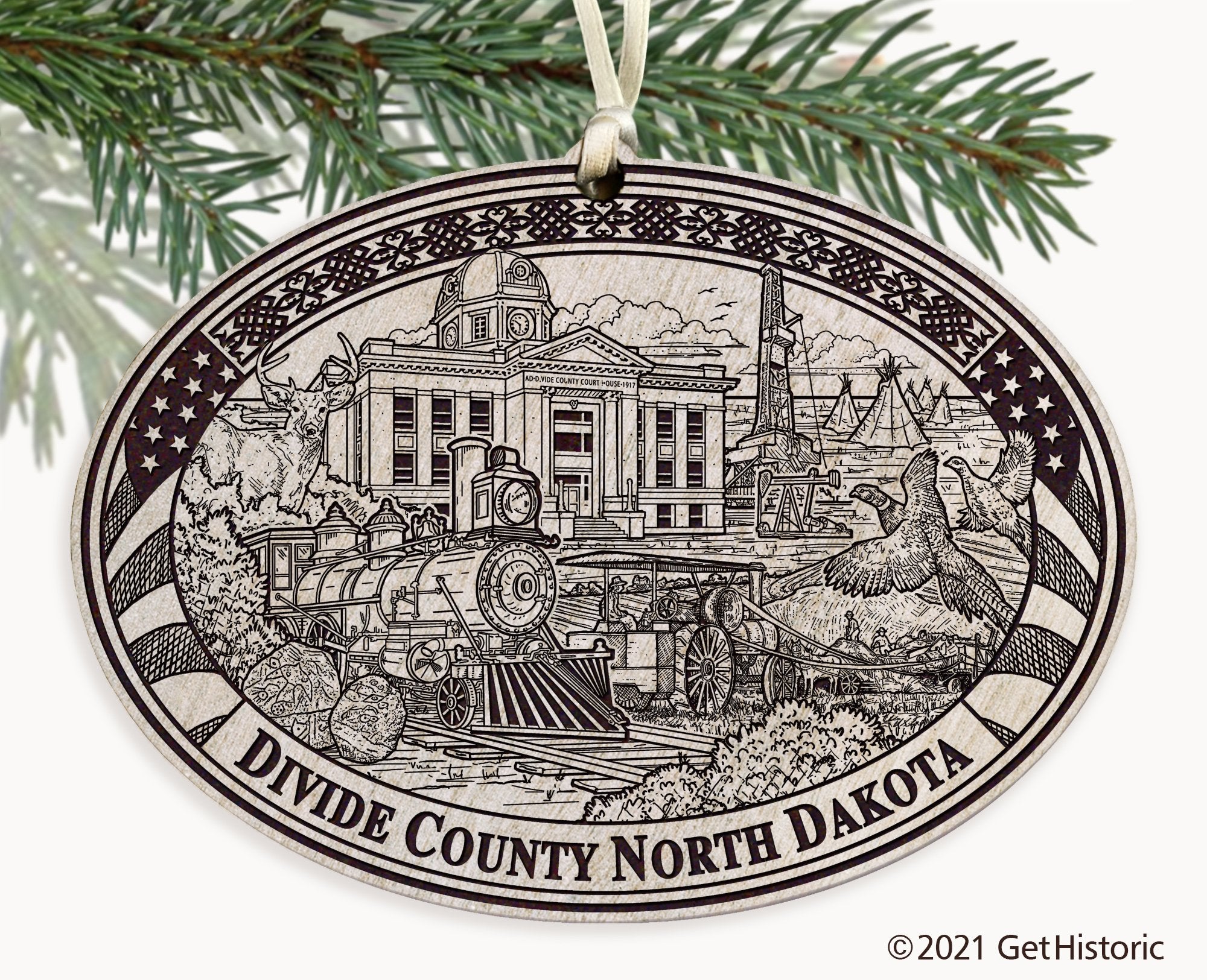 Divide County North Dakota Engraved Ornament