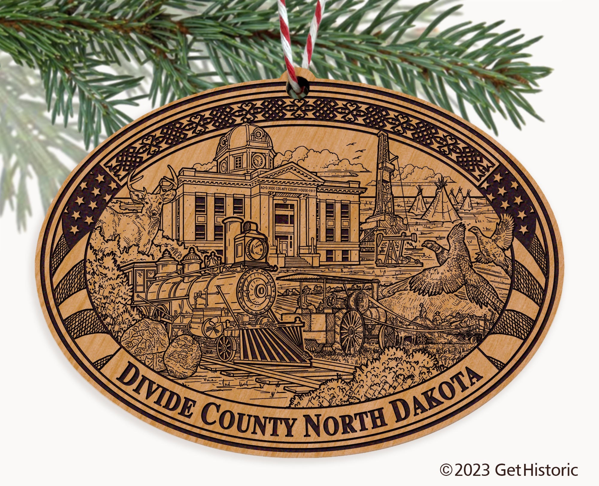 Divide County North Dakota Engraved Natural Ornament