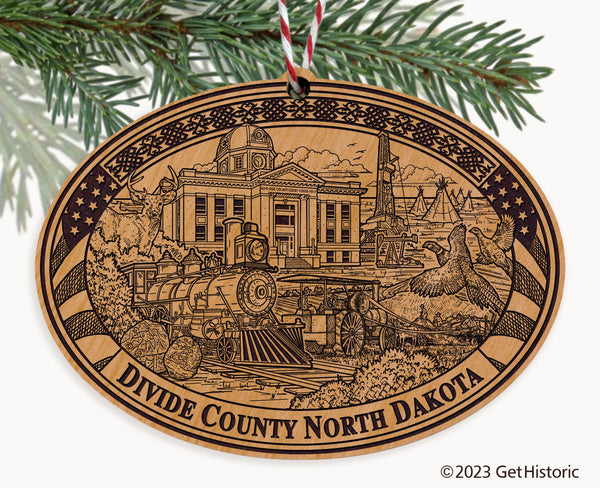 Divide County North Dakota Engraved Natural Ornament