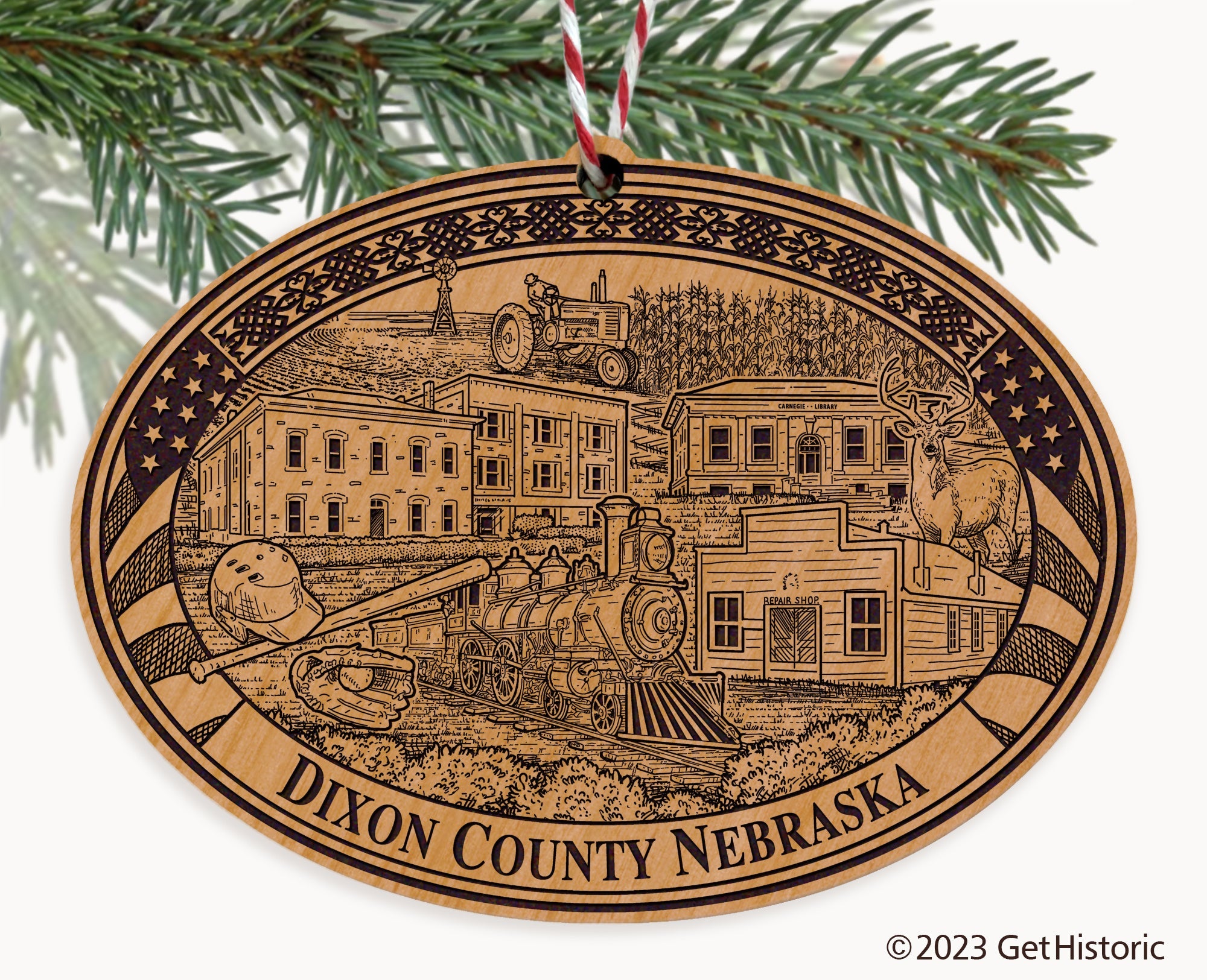 Dixon County Nebraska Engraved Natural Ornament