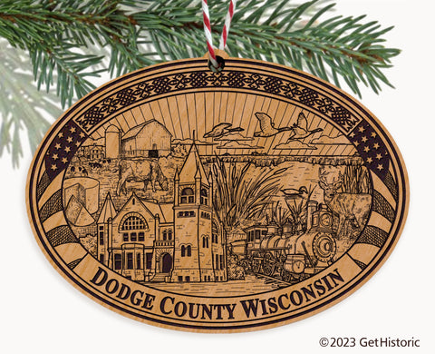 Dodge County Wisconsin Engraved Natural Ornament