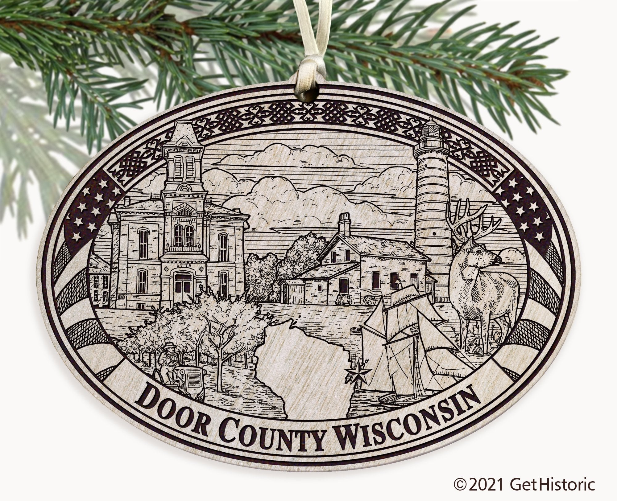 Door County Wisconsin Engraved Ornament