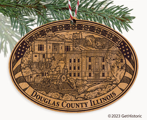 Douglas County Illinois Engraved Natural Ornament