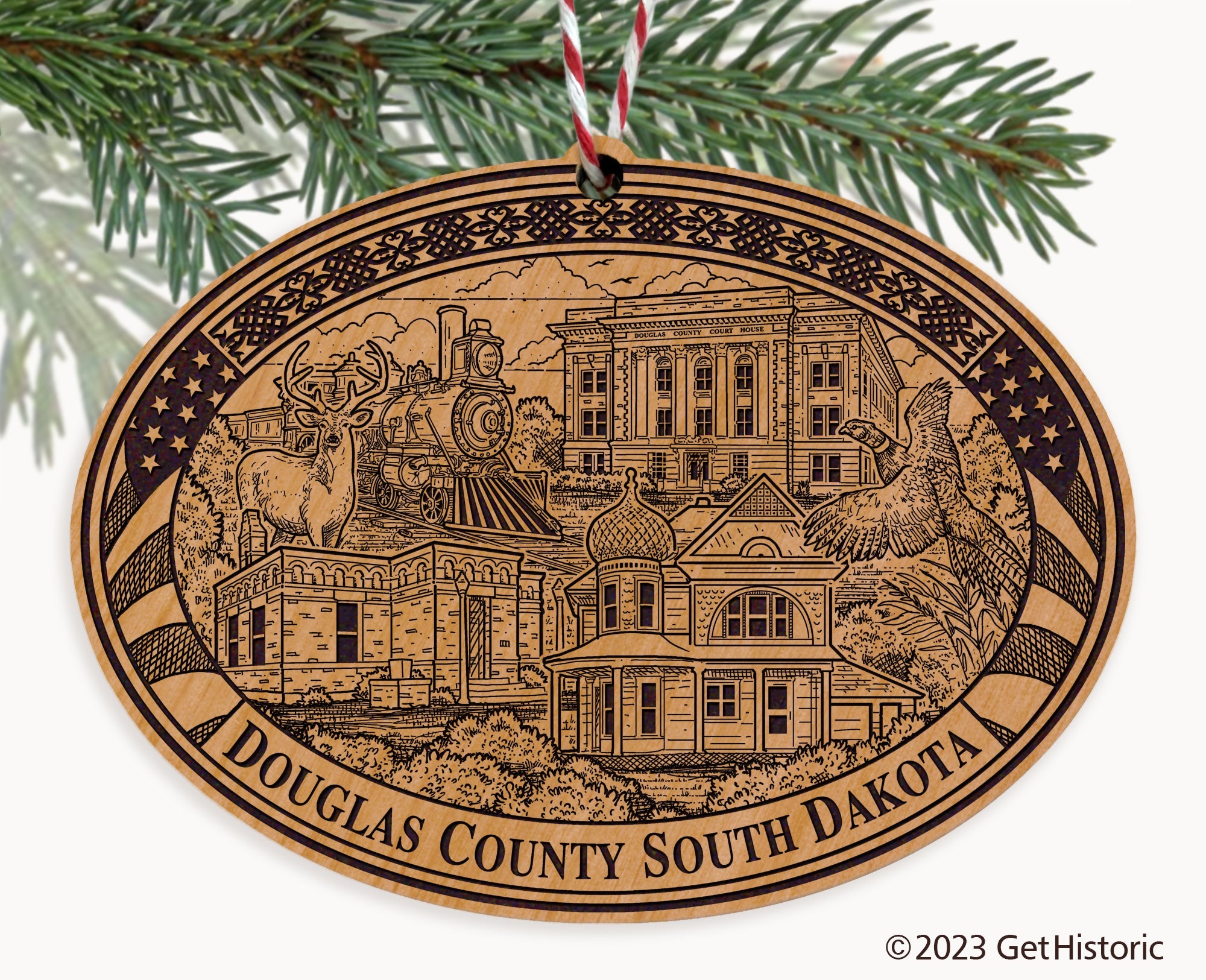 Douglas County South Dakota Engraved Natural Ornament
