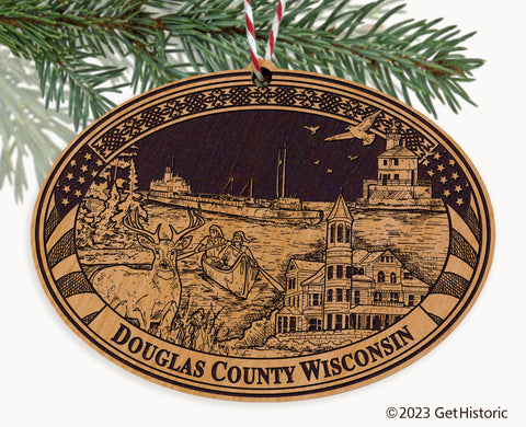 Douglas County Wisconsin Engraved Natural Ornament