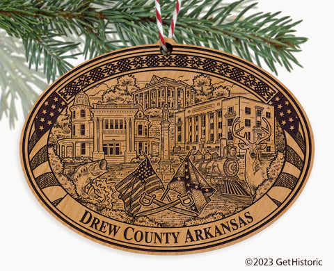 Drew County Arkansas Engraved Natural Ornament