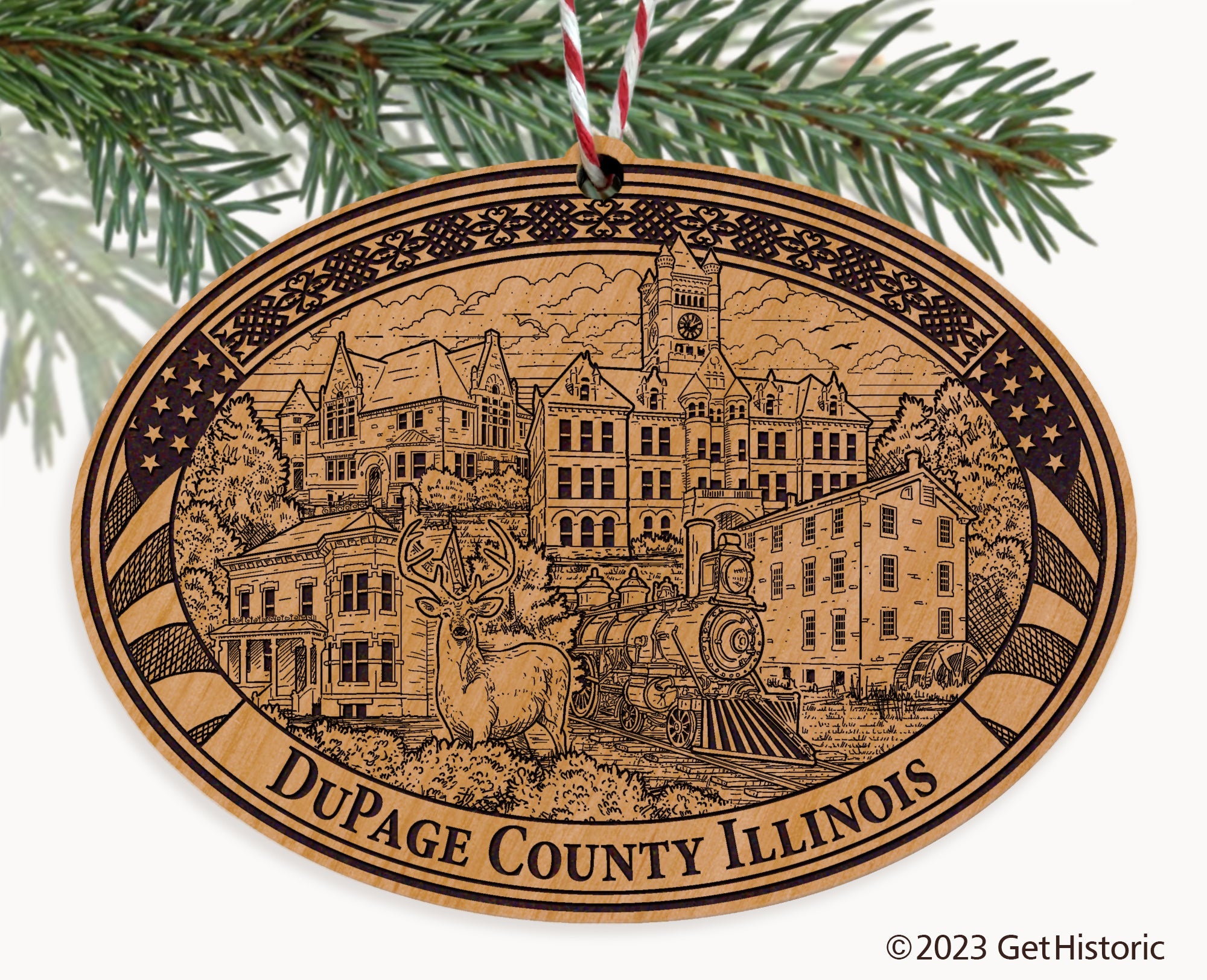 DuPage County Illinois Engraved Natural Ornament