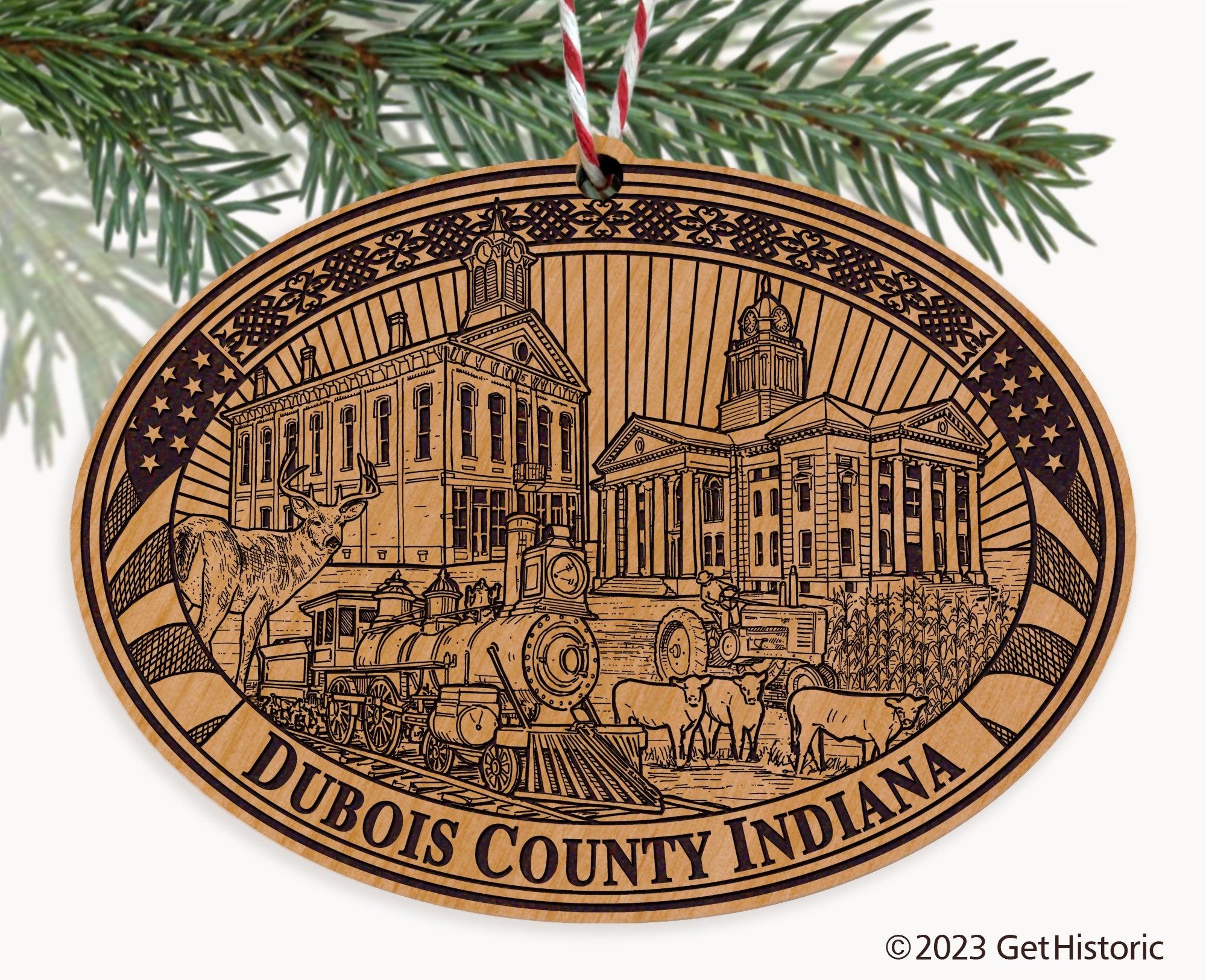 Dubois County Indiana Engraved Natural Ornament