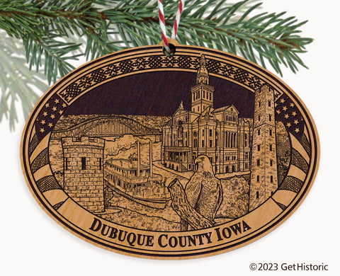 Dubuque County Iowa Engraved Natural Ornament