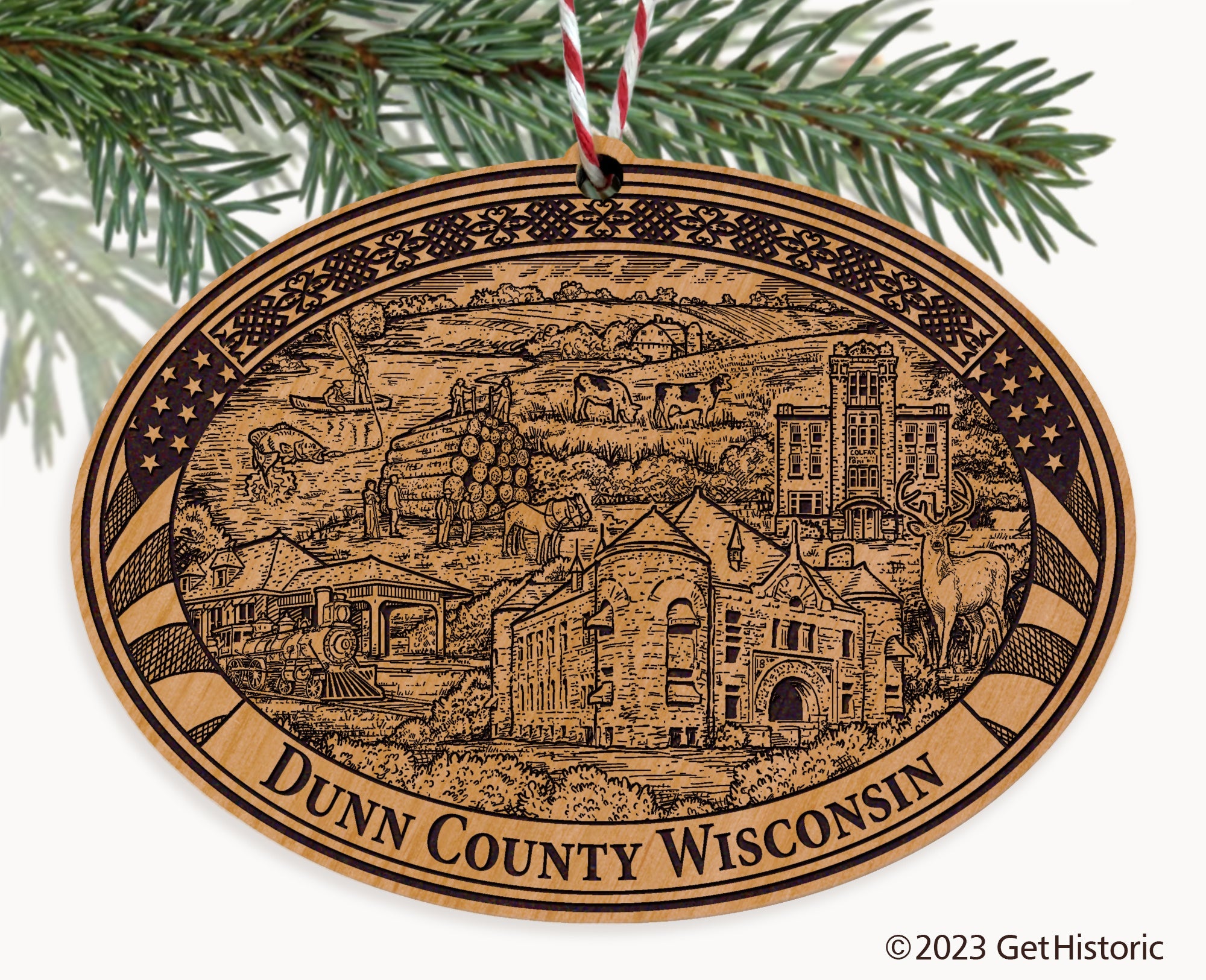 Dunn County Wisconsin Engraved Natural Ornament