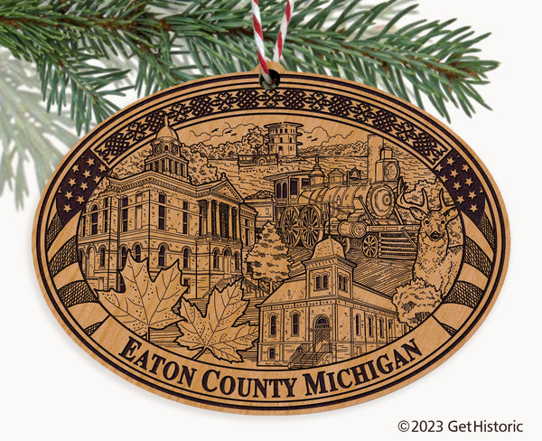 Eaton County Michigan Engraved Natural Ornament