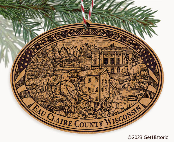 Eau Claire County Wisconsin Engraved Natural Ornament