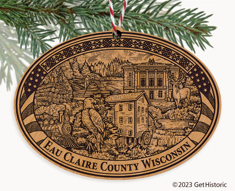 Eau Claire County Wisconsin Engraved Natural Ornament
