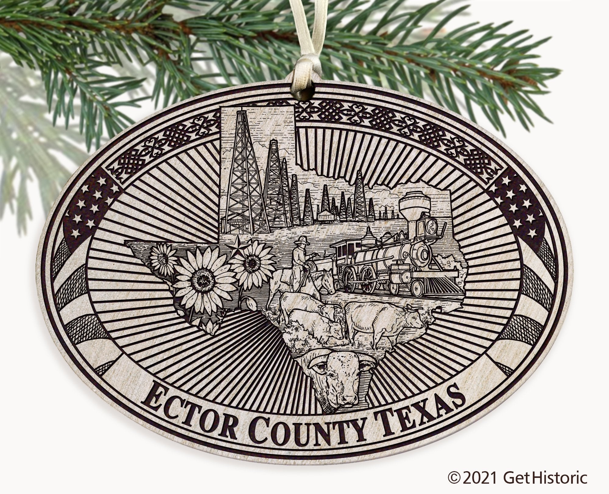 Ector County Texas Engraved Ornament