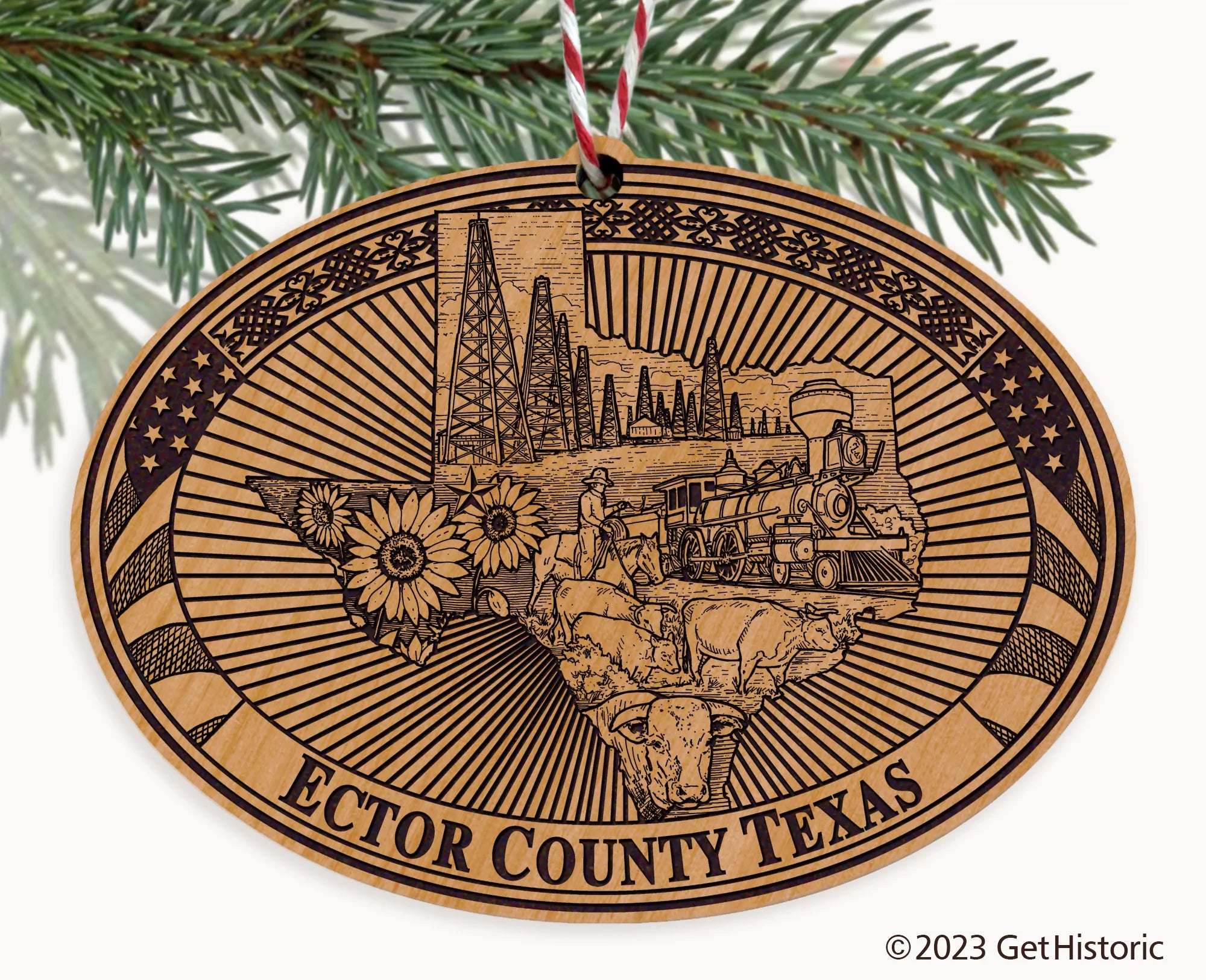 Ector County Texas Engraved Natural Ornament