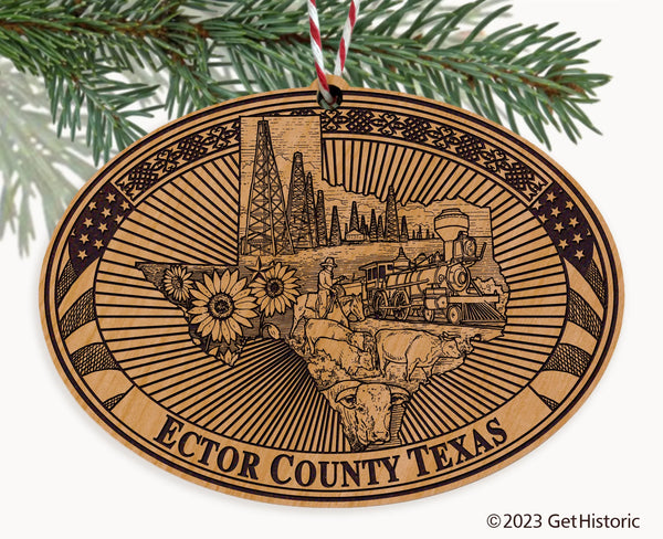 Ector County Texas Engraved Natural Ornament
