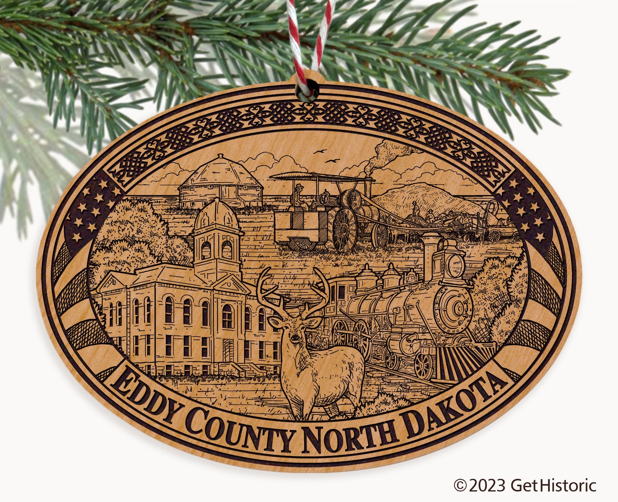 Eddy County North Dakota Engraved Natural Ornament