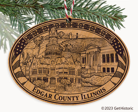Edgar County Illinois Engraved Natural Ornament